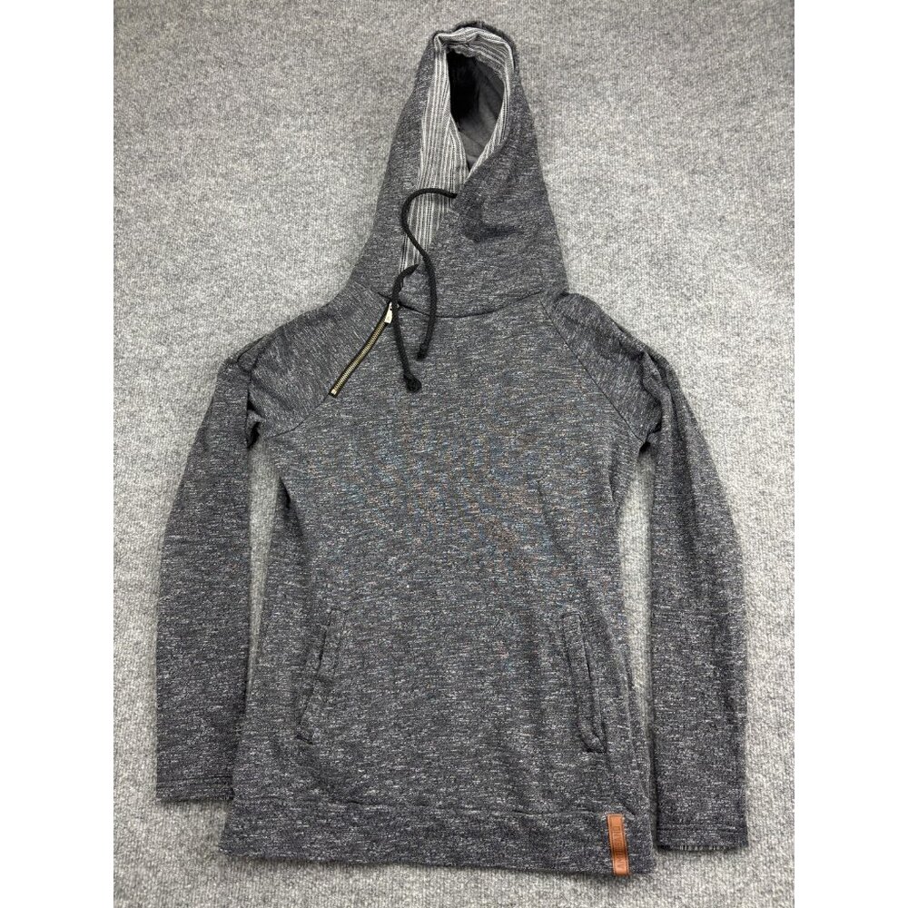 Ampersand Hoodie Womens Medium Gray Cowl Neck Asymmetrical Zip Fleece Pullover